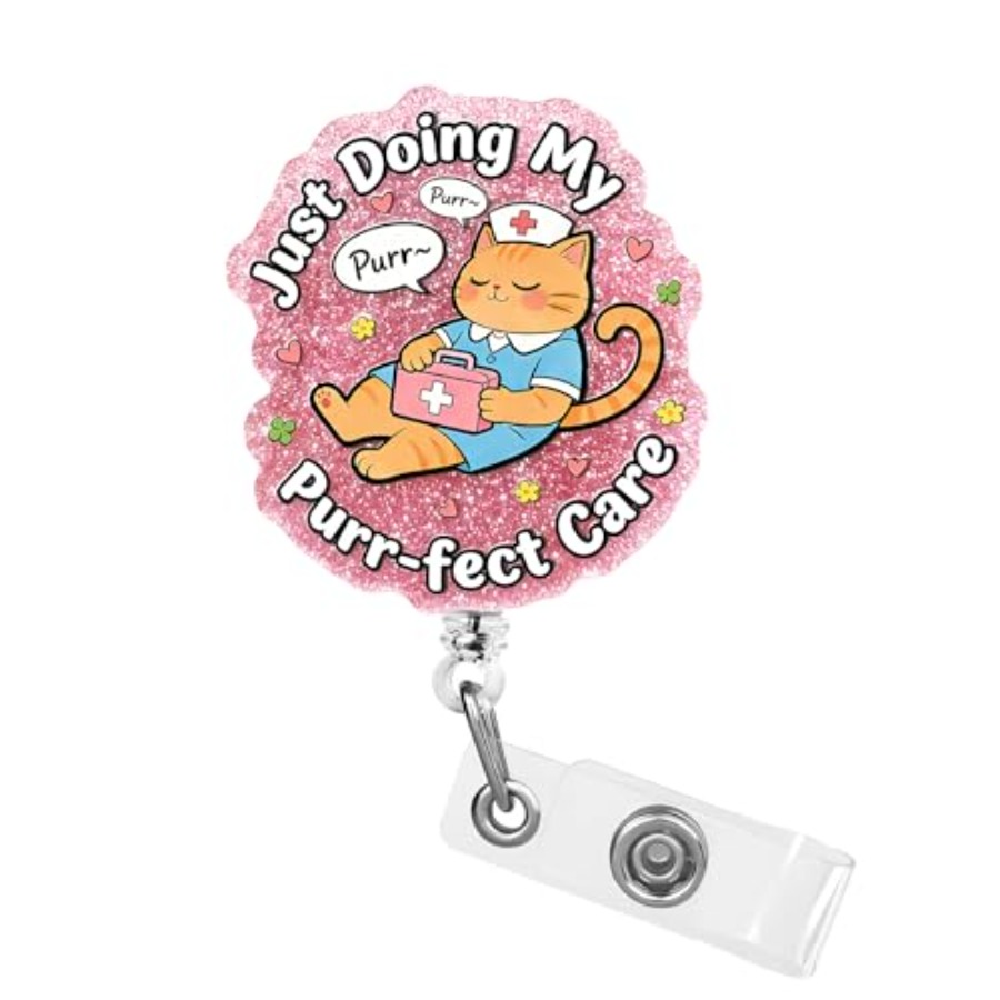 Tech Accessories For Students - Nurse Badge Reel Retractable, Cute Cat