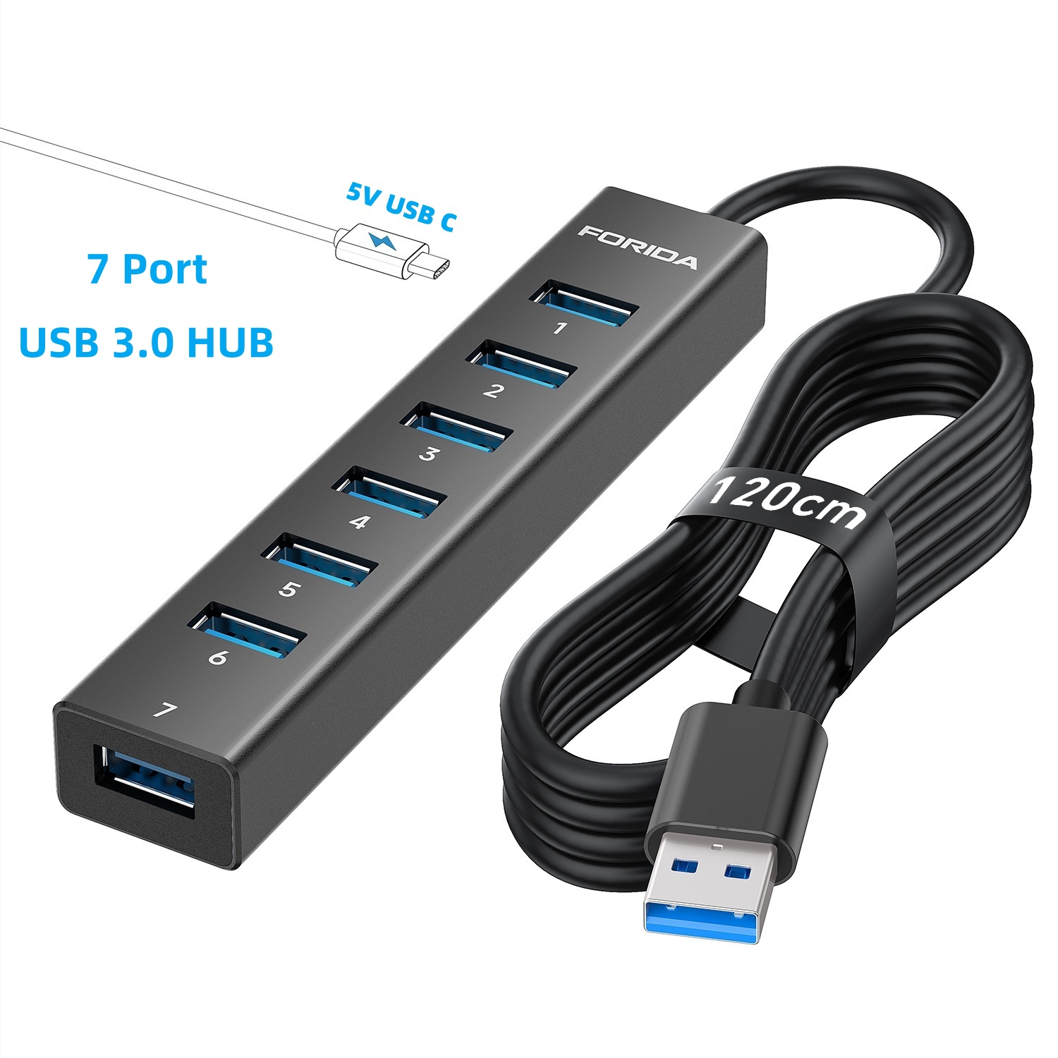 FORIDA 7 Ports 5Gbps HUB USB 3 - Usb Hub 7 Port 评论和价格