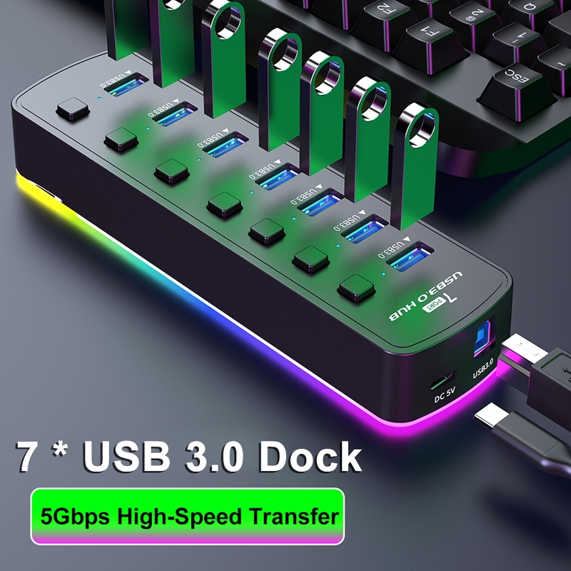 RGB 7-Port USB 3.0 Hub 5Gbps S - Usb Hub 7 Port 评论和价格