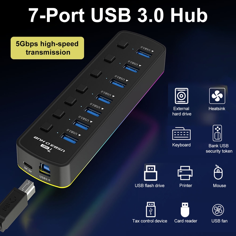 RGB 7-Port USB 3.0 Hub 5Gbps S - Usb Hub 7 Port 评论和价格