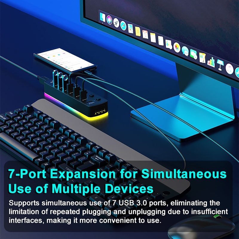 RGB 7-Port USB 3.0 Hub 5Gbps S - Usb Hub 7 Port 评论和价格