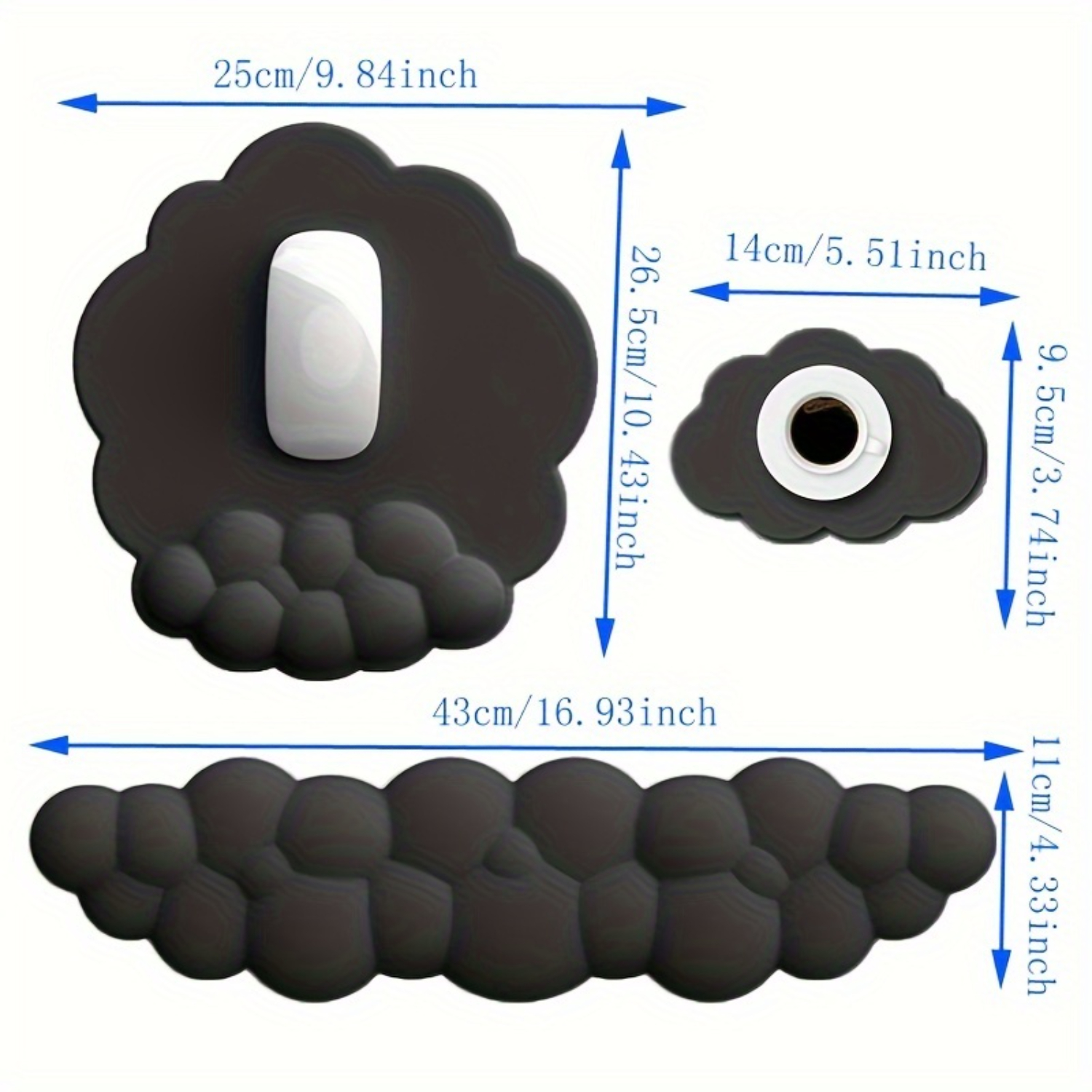 3-Piece Cloud-Shaped Mouse and - Keyboard Wrist Pad Leather 评论和价格