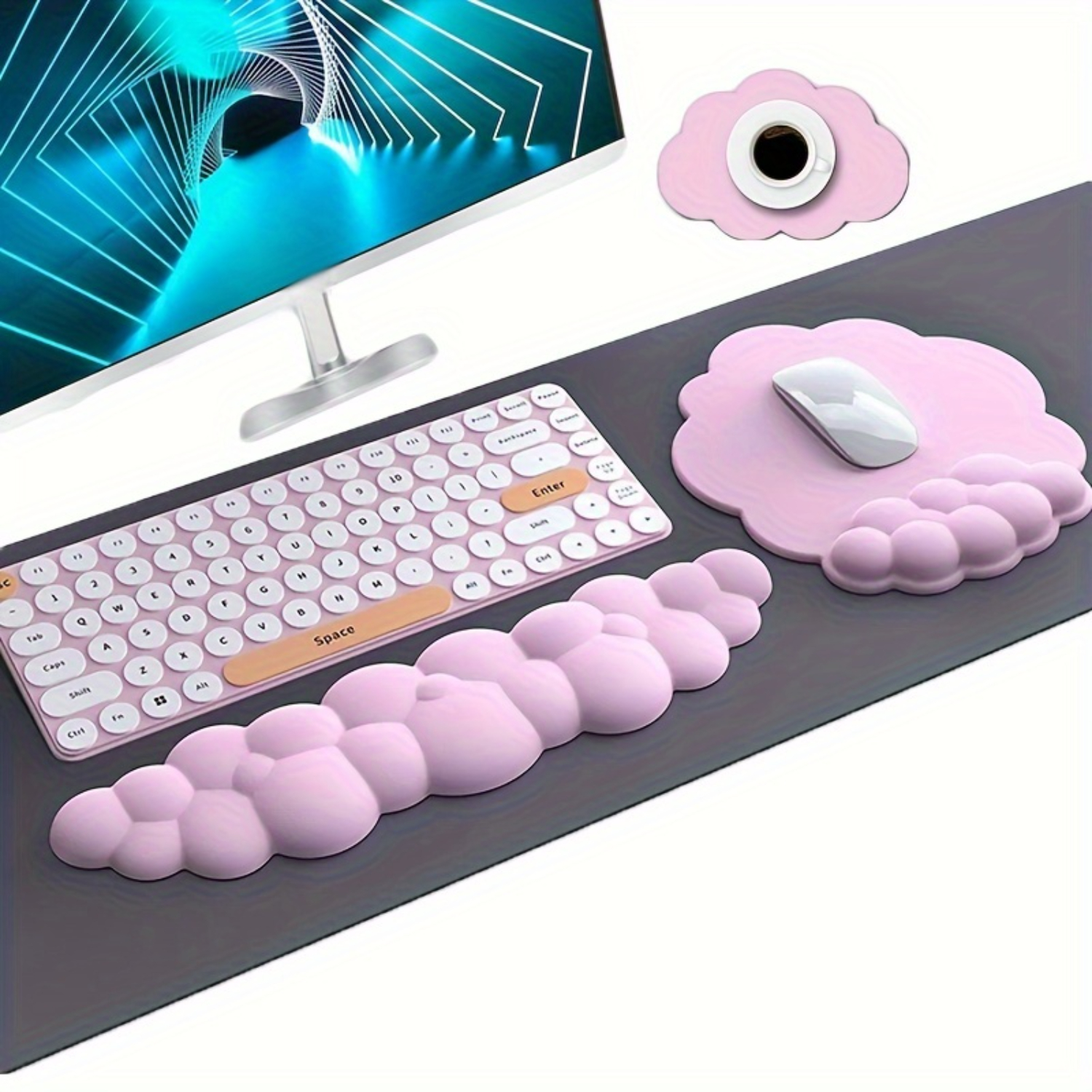 3-Piece Cloud-Shaped Mouse and - Keyboard Wrist Pad Leather 评论和价格