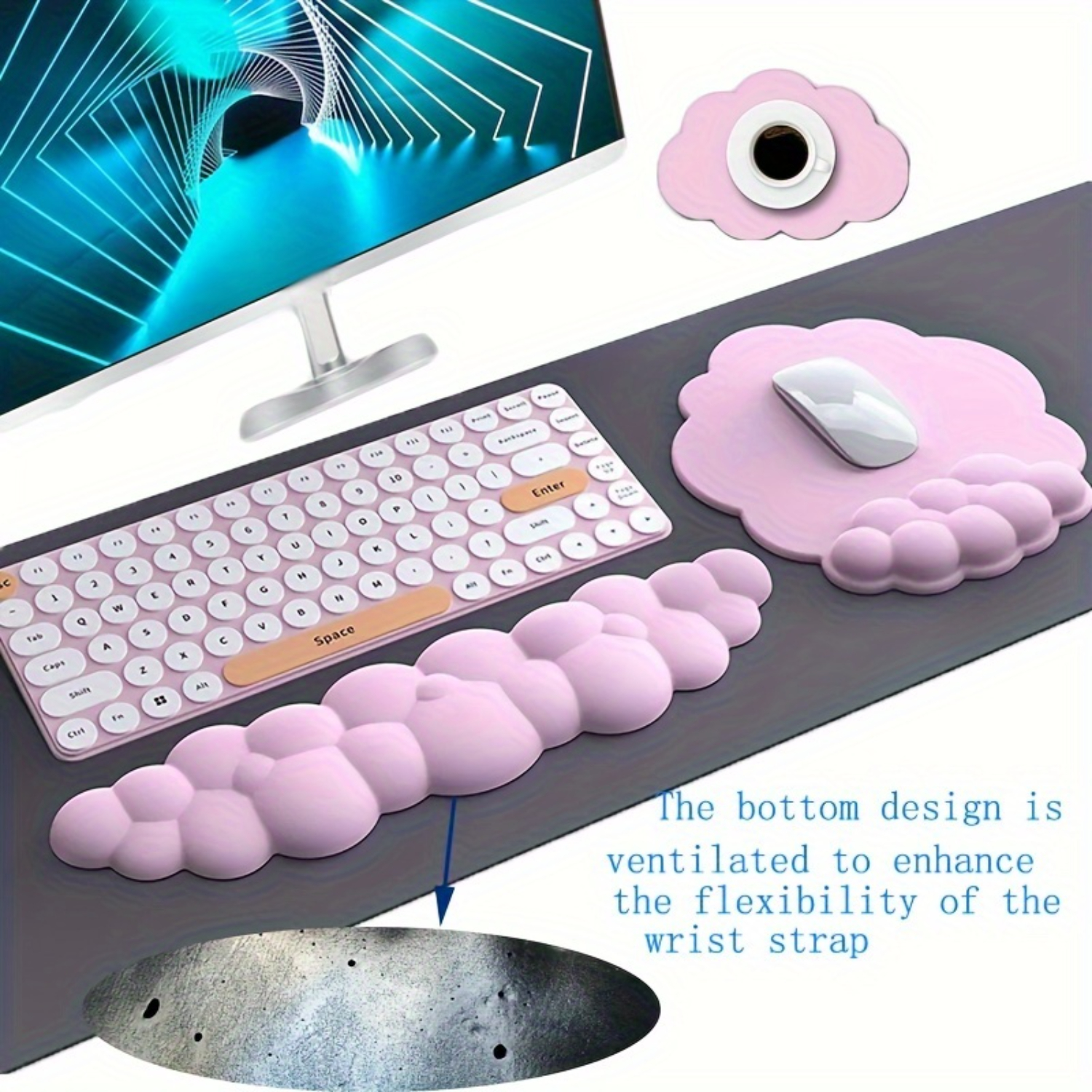 3-Piece Cloud-Shaped Mouse and - Keyboard Wrist Pad Leather 评论和价格