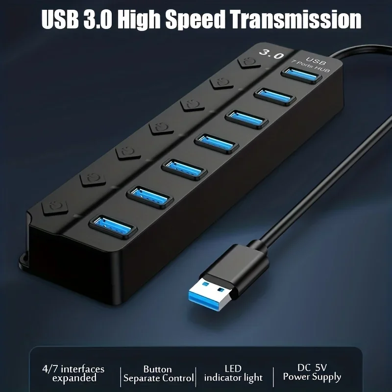 4/7-Port USB 3.0 Hub with LED  - Usb Hub 7 Port 评论和价格