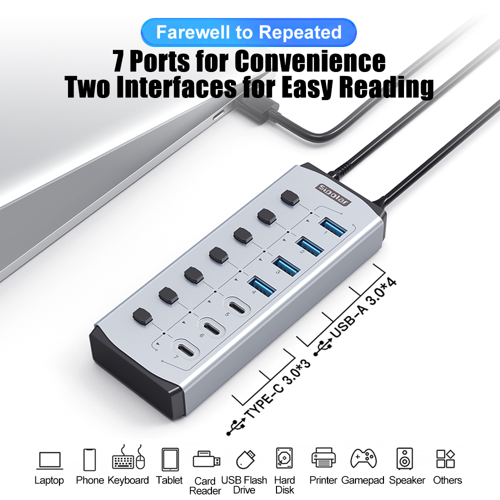 Sipolar USB Hub with BC1.2     - Usb Hub 7 Port 评论和价格