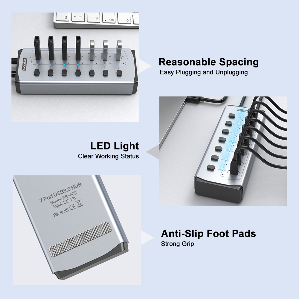 Sipolar USB Hub with BC1.2     - Usb Hub 7 Port 评论和价格