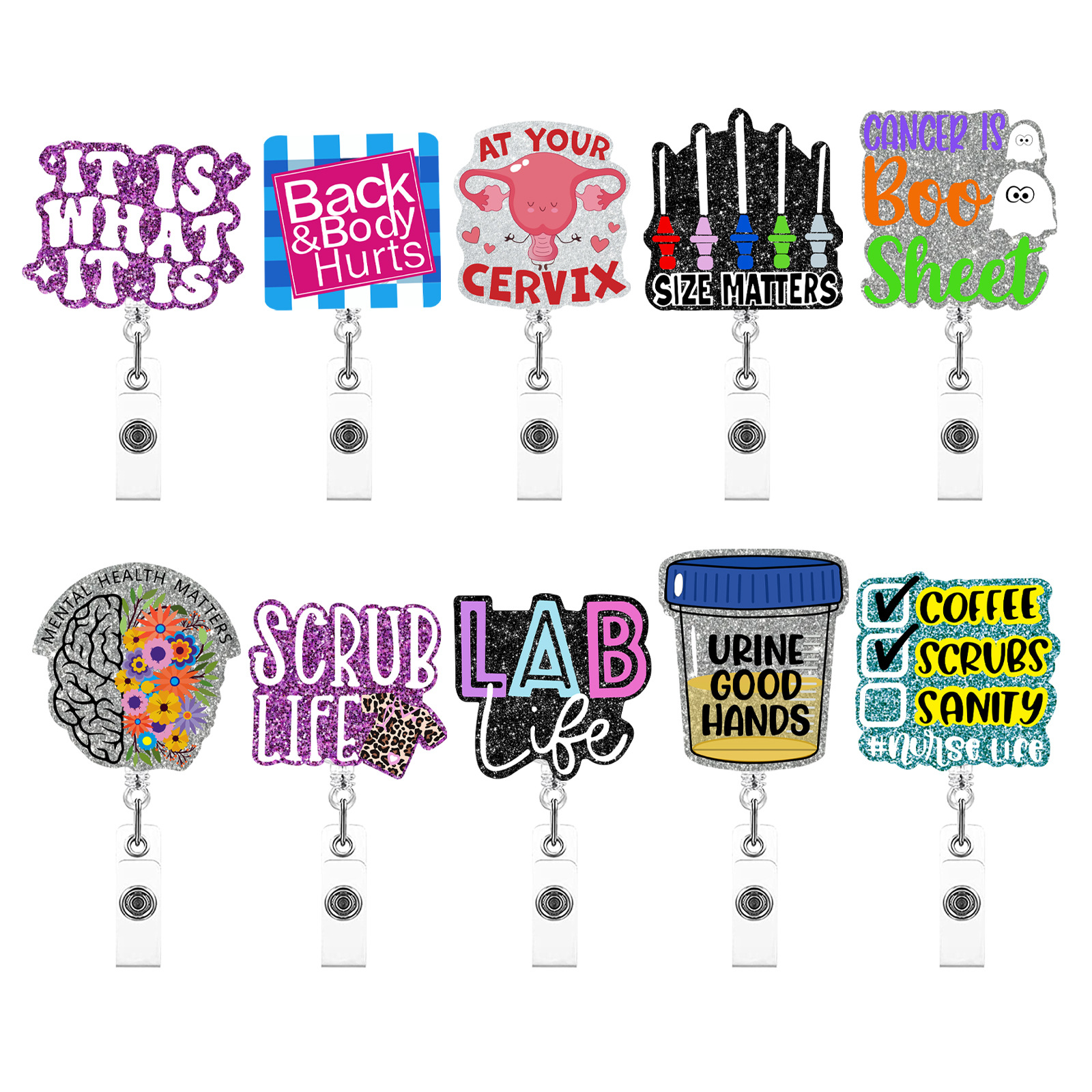 New Glitter Acrylic Nurse Badg - Xray Tech Accessories 评论和价格